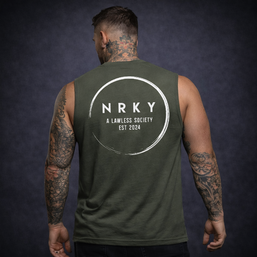 Men's Mayhem Tank - White on Army Green