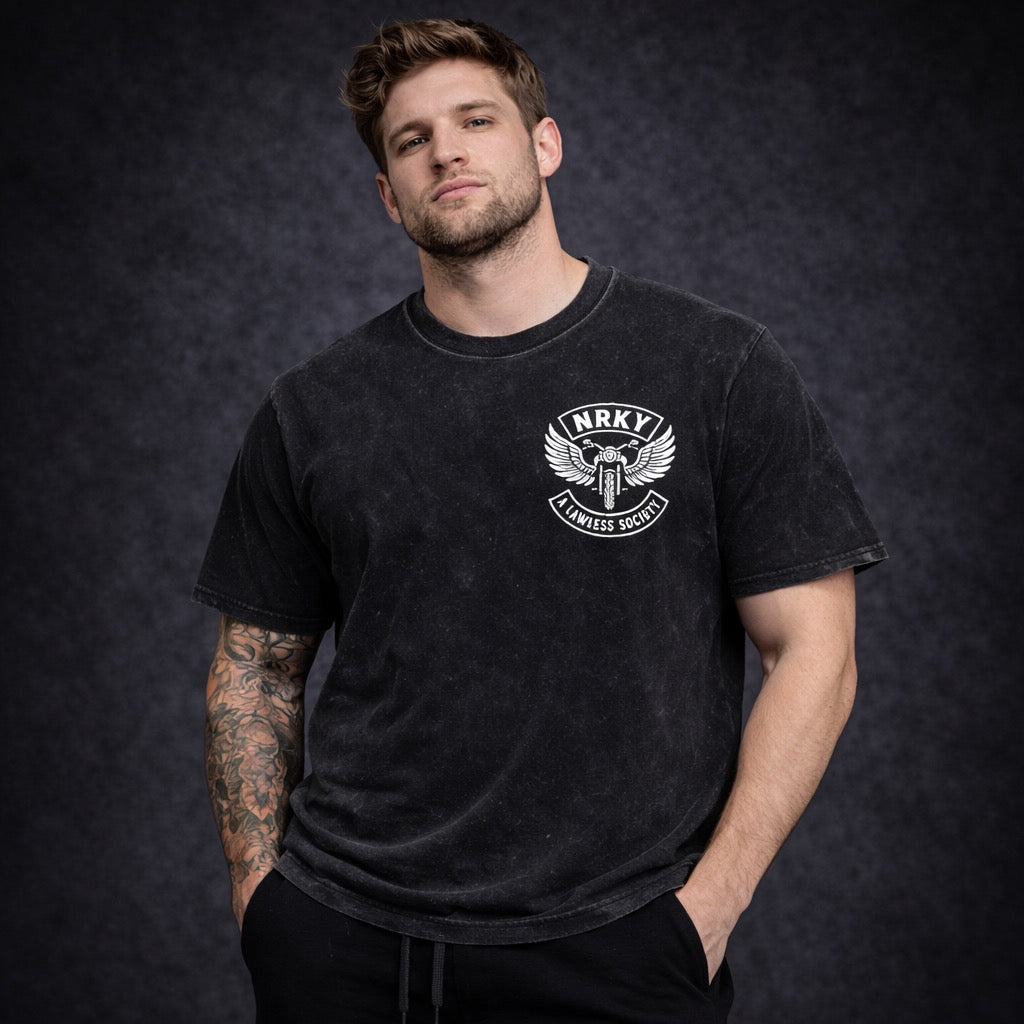Men’s Disorder Tee - White On Black Stonewash