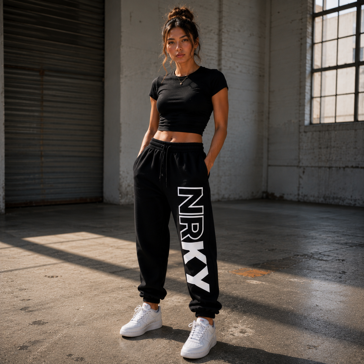 NRKY Women's Revolution Tracksuit Pants white on black alternate view 2