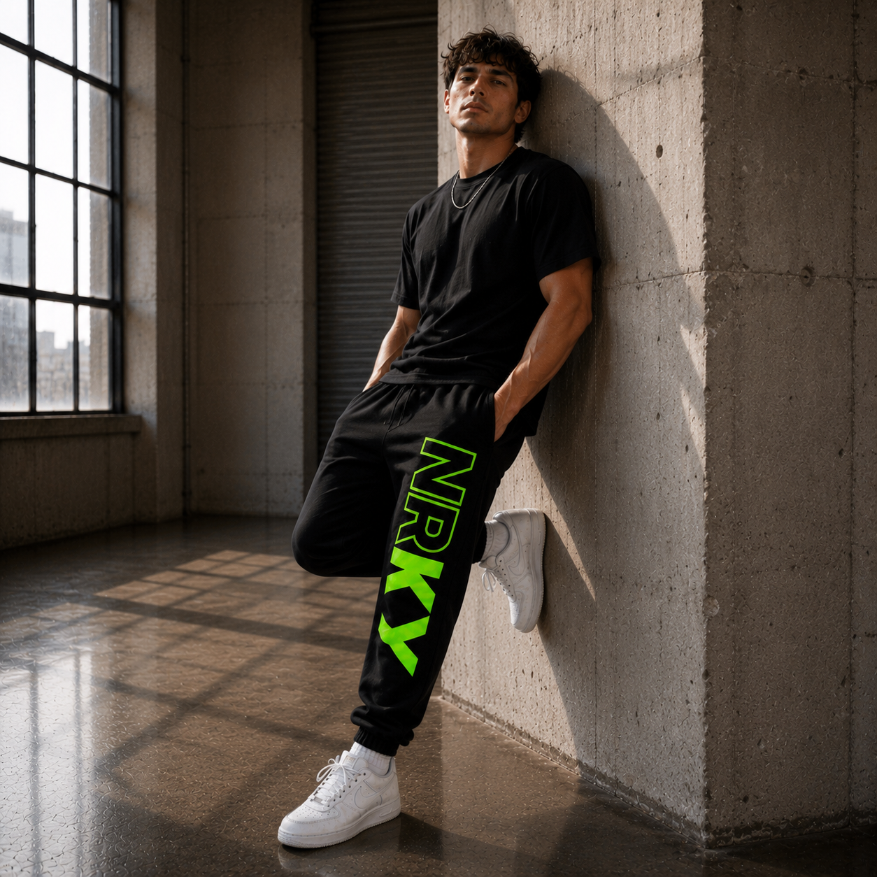 Mens Revolution Tracksuit Pants - Green on Black