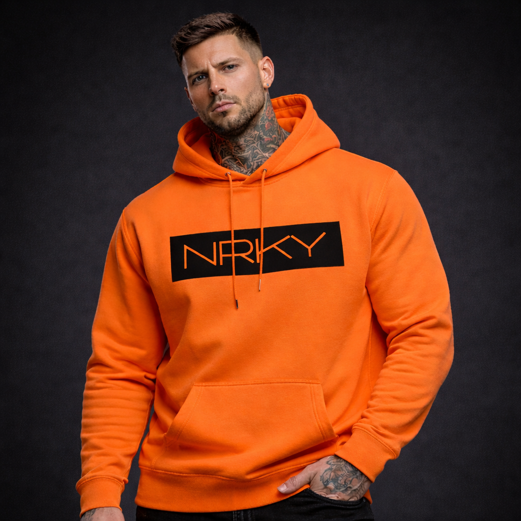 Men's Hustle Hoodie - Black on Fluoro Orange