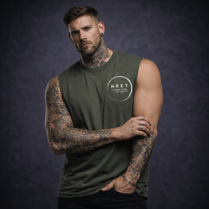 Men's Mayhem Tank - White on Army Green