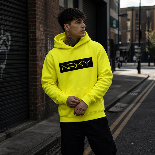 Men's Hustle Hoodie - Black on Fluoro Yellow