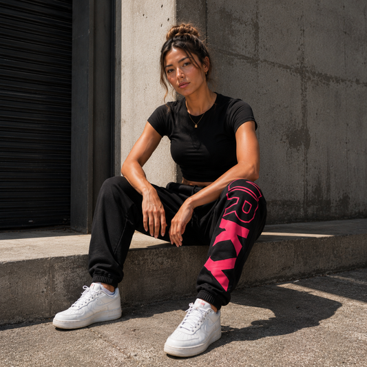 Women's Revolution Tracksuit Pants - Pink on Black