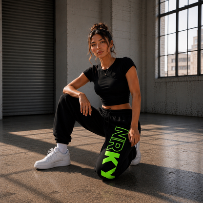 Women's Revolution Tracksuit Pants - Green on Black