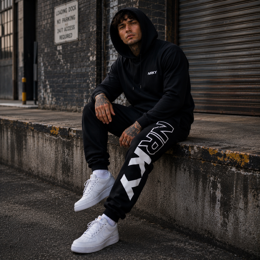 Mens Revolution Tracksuit Pants - White on Black