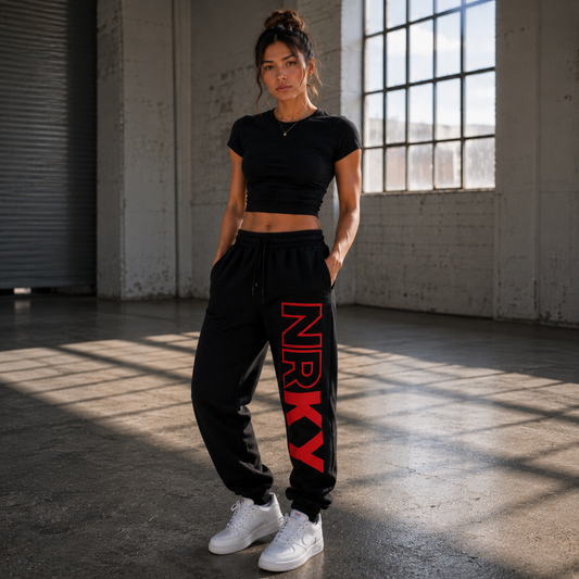 Women's Revolution Tracksuit Pants - Red on Black