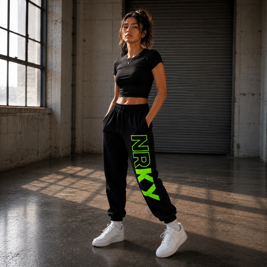 Women's Revolution Tracksuit Pants - Green on Black