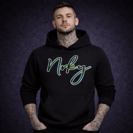 Men's Disobey Hoodie - Green/purple on Black