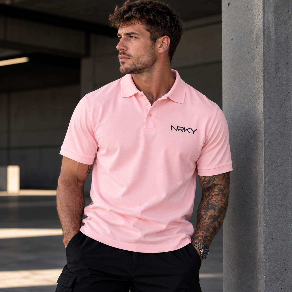 Anarchy Pink Polo on male model