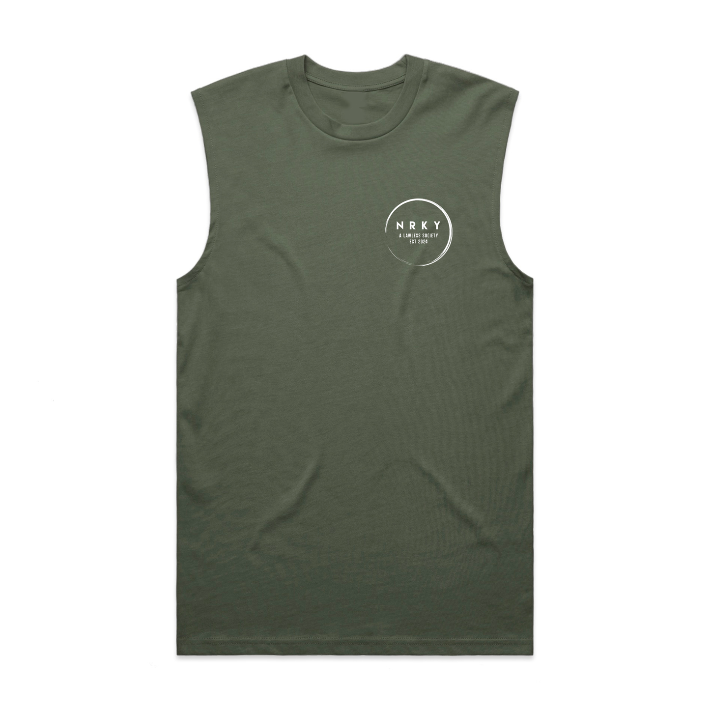 Men's Mayhem Tank - White on Army Green