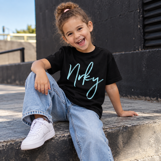 Kid's Disobey Tee - Blue on Black lifestyle