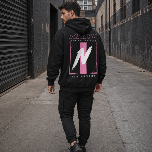 NRKY Men's Defiance Hoodie pink on black front