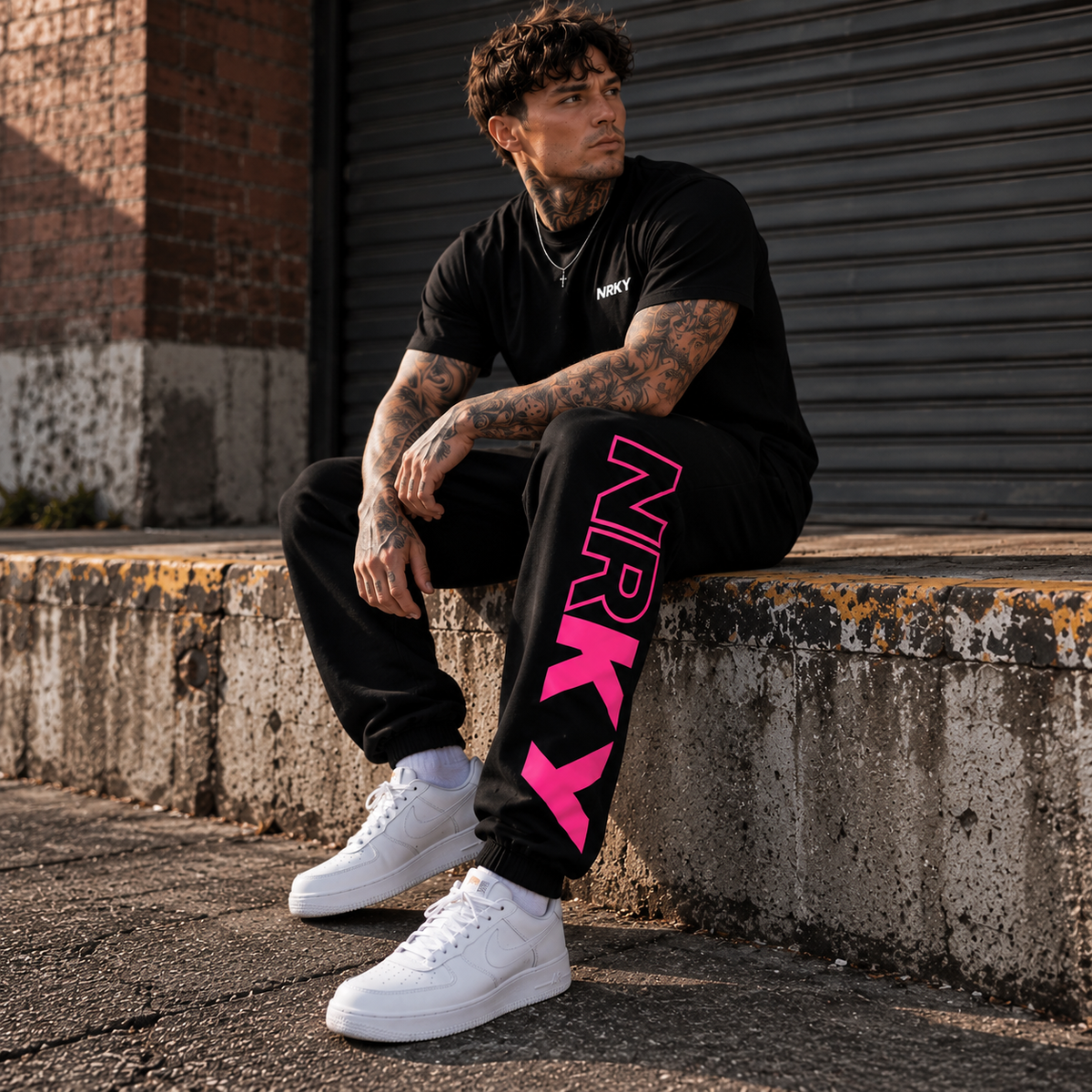 Men's Revolution Tracksuit Pants Pink on Black – square product image