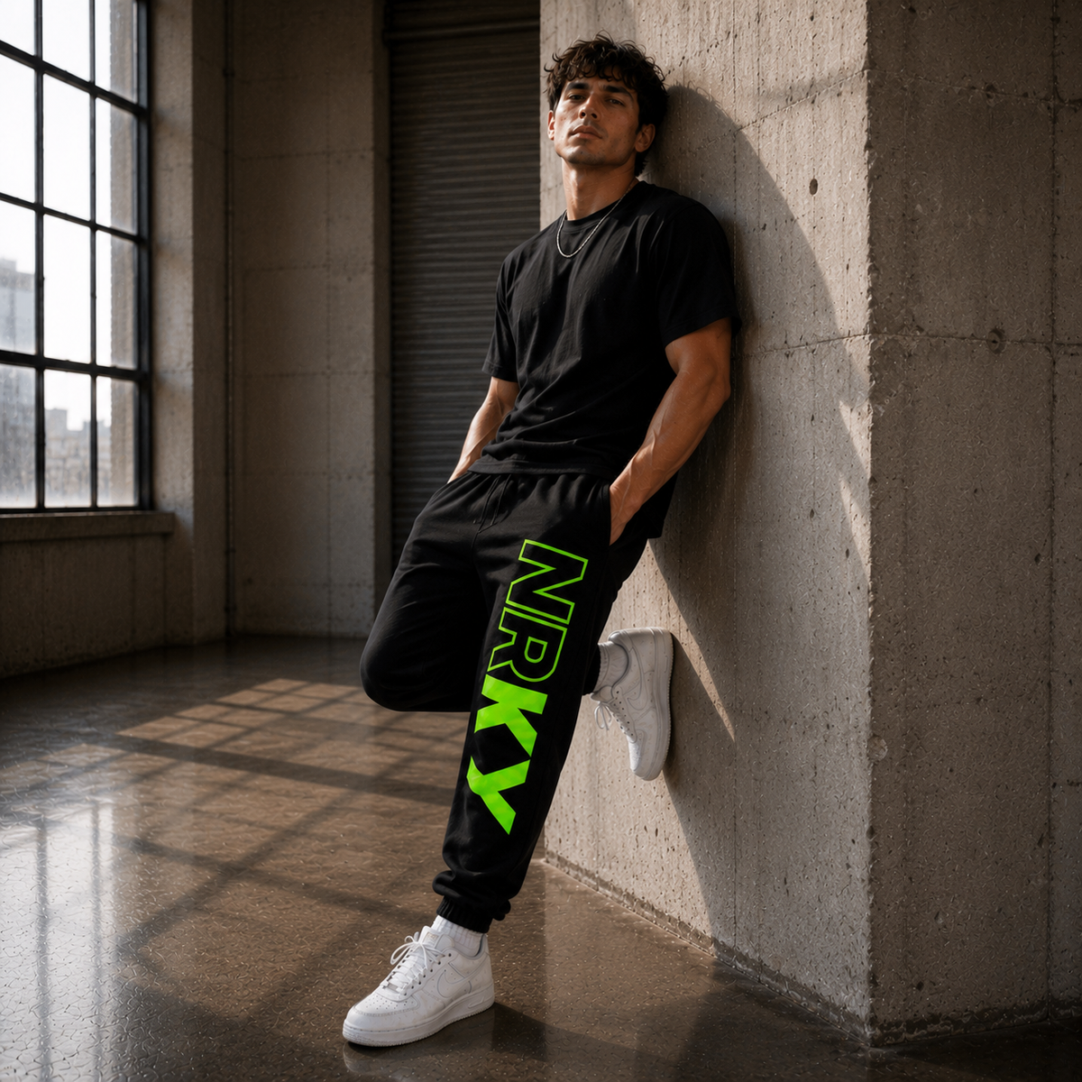 NRKY Men's Revolution Tracksuit Pants green on black front
