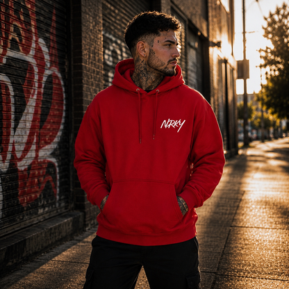 NRKY Men's Riot Hoodie white on red alternate view