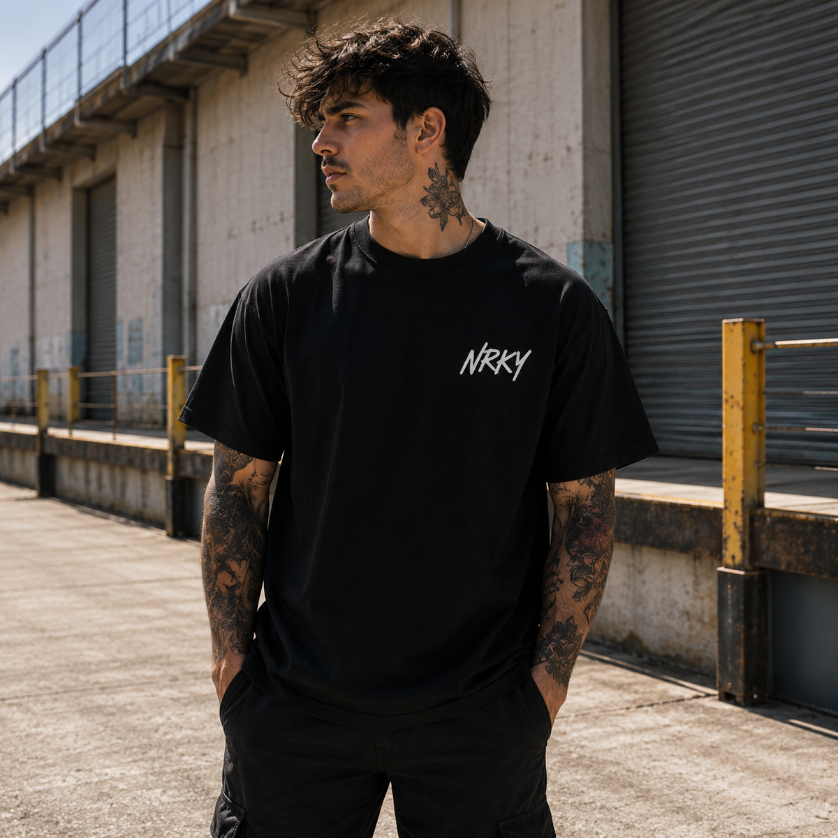 NRKY Men's Riot Tee white on black back