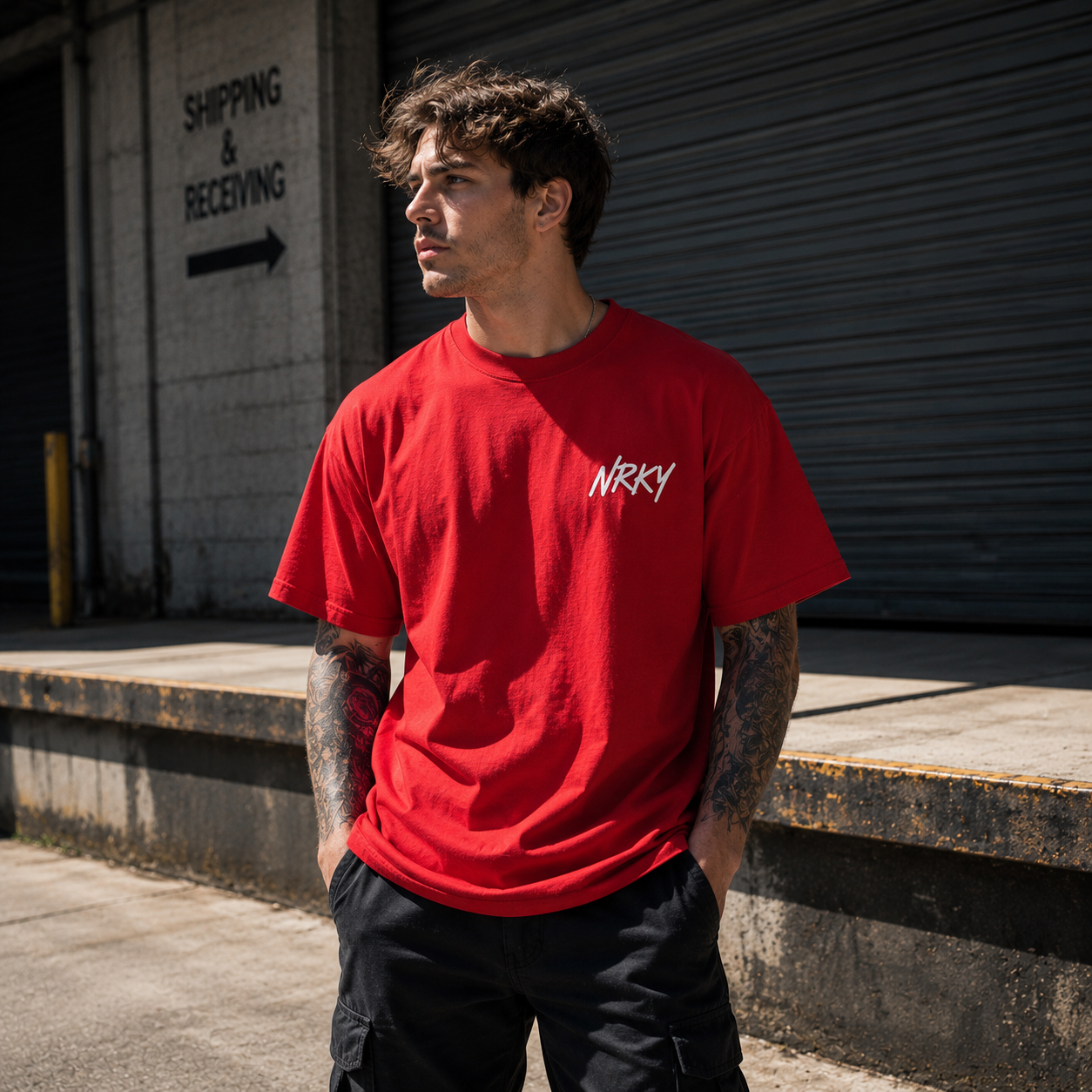 NRKY Men's Riot Tee white on red back