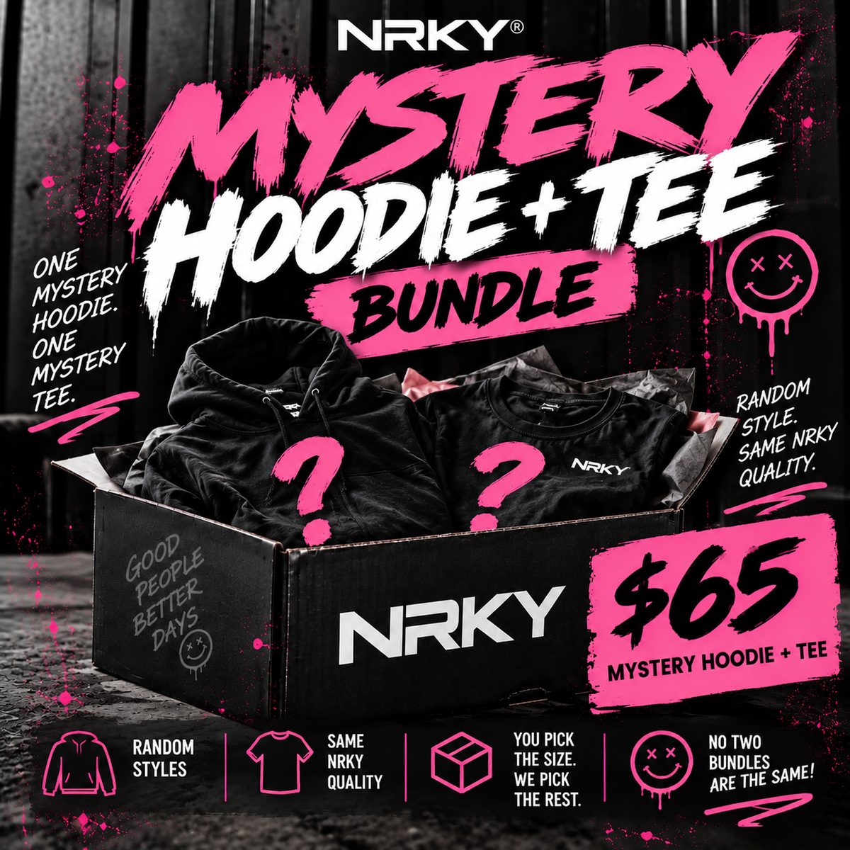 NRKY Mystery Hoodie and Tee Bundle $65