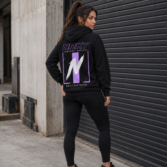 NRKY Women's Defiance Hoodie purple on black front
