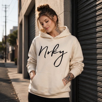 NRKY Women's Disobey Hoodie black on butter front