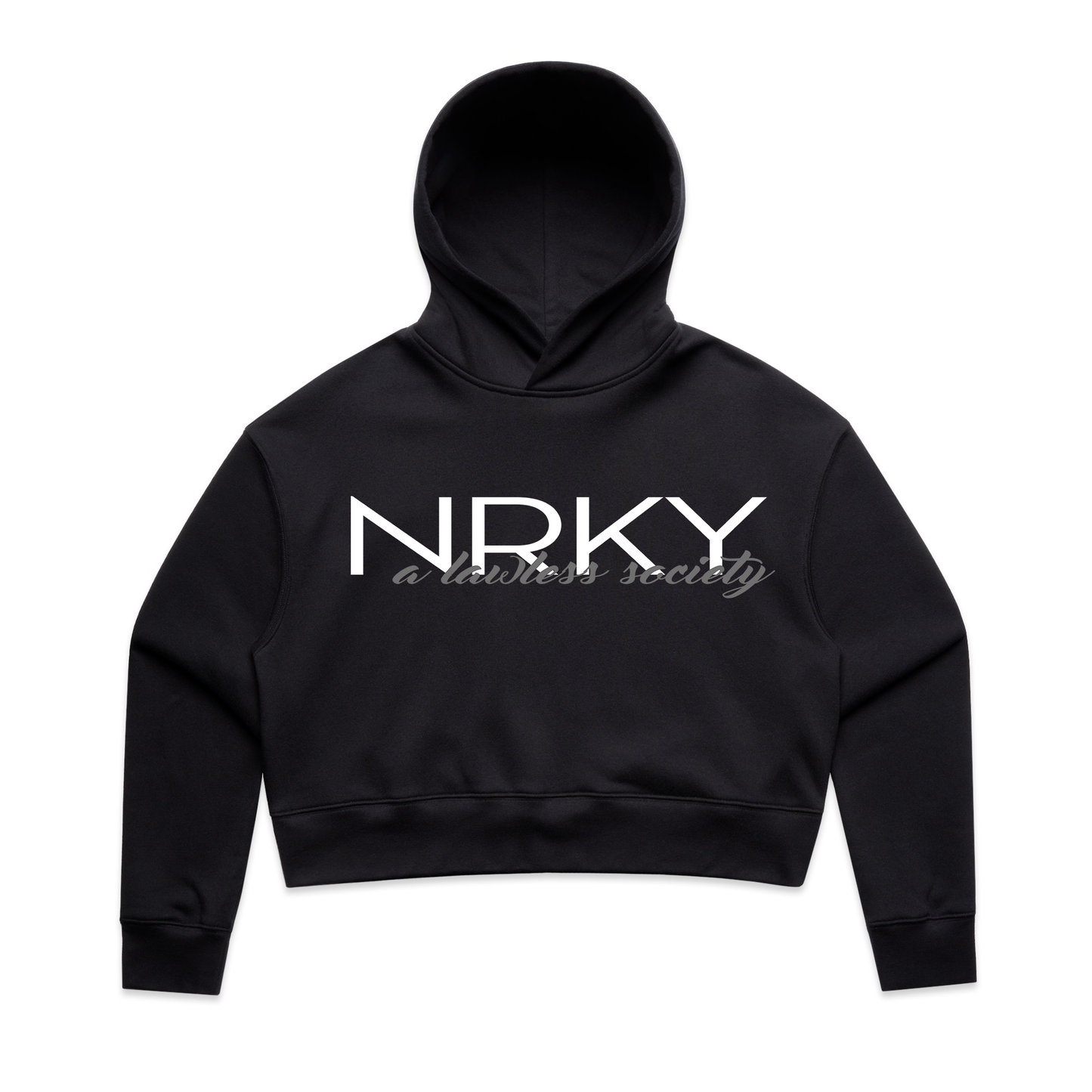 NRKY Women's Lawless Cropped Hoodie white on black alternate view