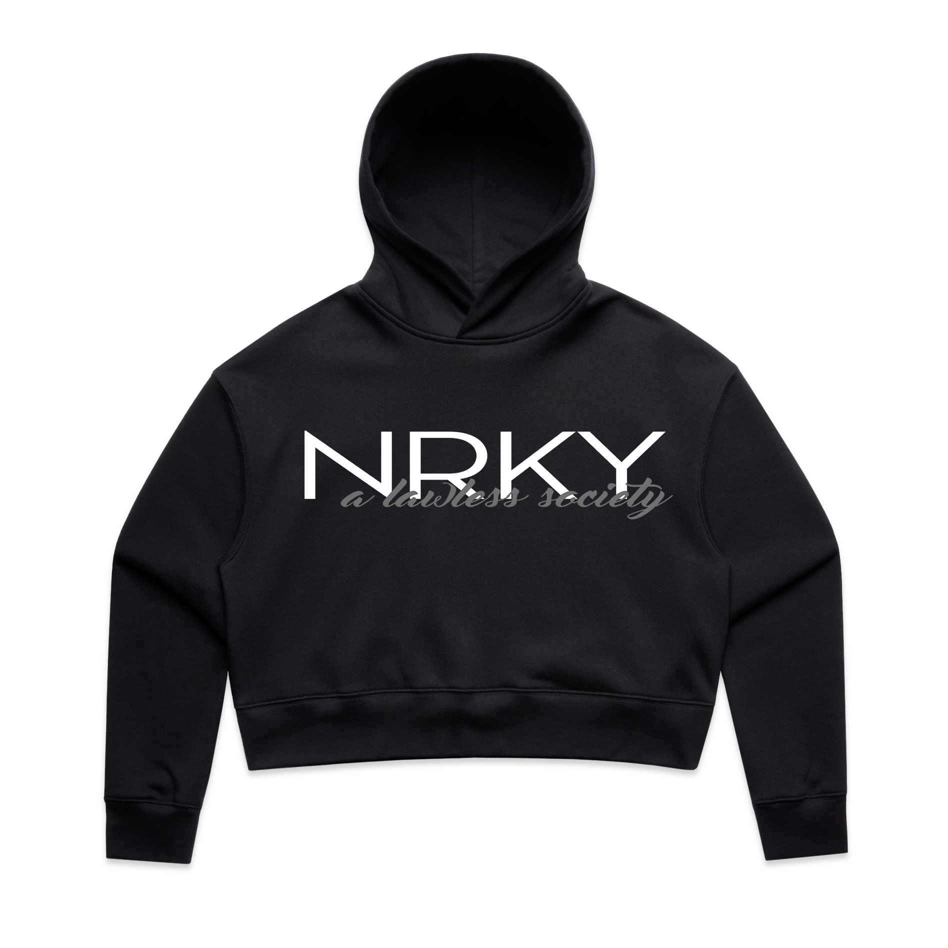 NRKY Women's Lawless Cropped Hoodie white on black alternate view