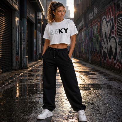 NRKY Women's Revolution Cropped Tee black on white front