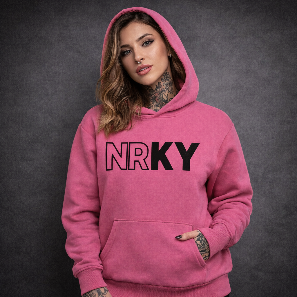 NRKY Women's Revolution Hoodie black on pink alternate view