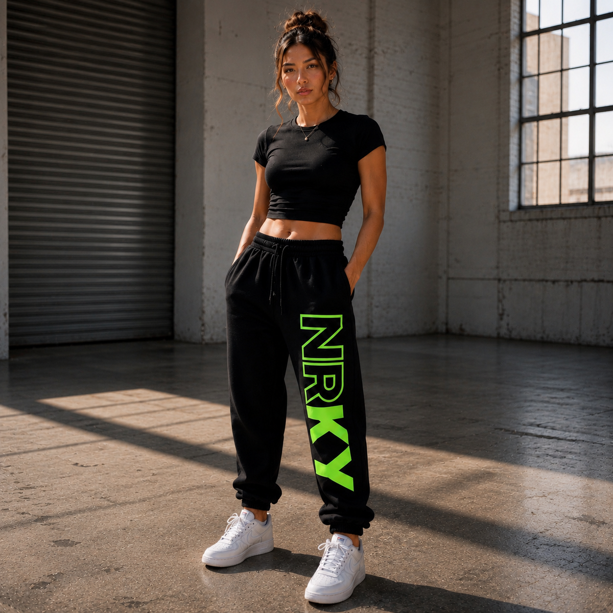 NRKY Women's Revolution Tracksuit Pants green on black alternate view 1