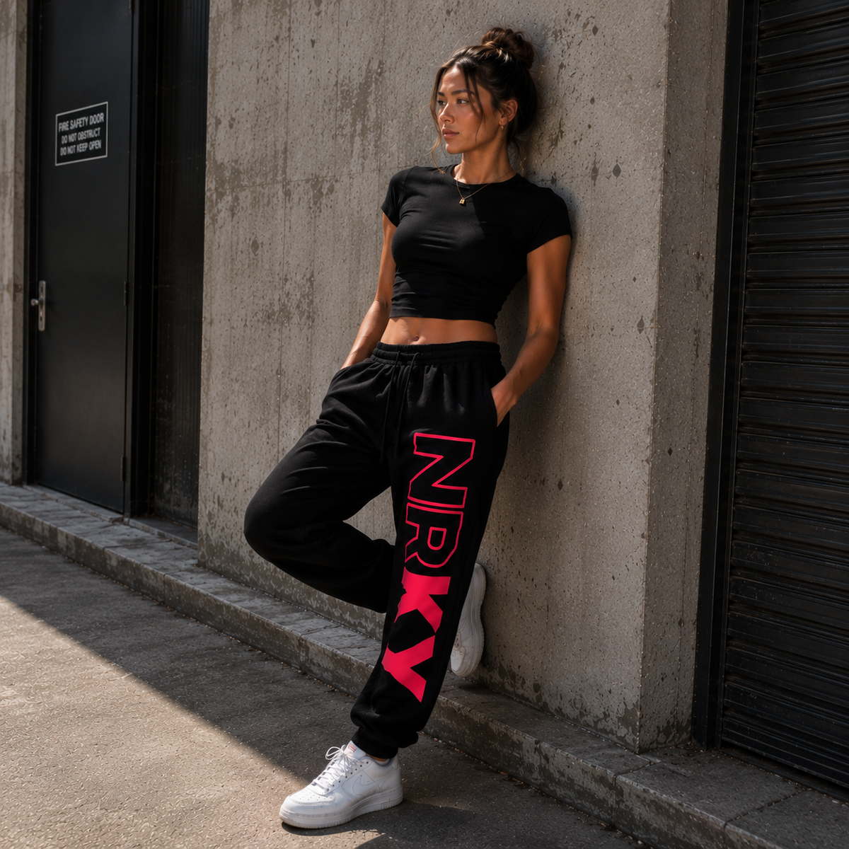NRKY Women's Revolution Tracksuit Pants pink on black alternate view
