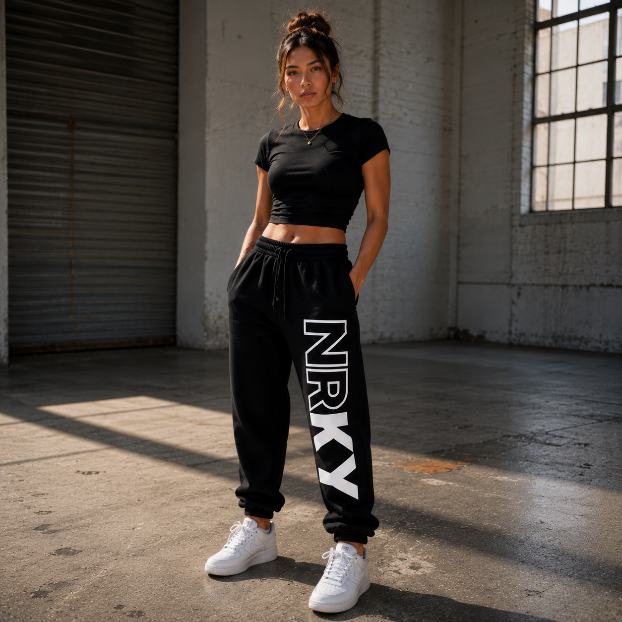 NRKY Women's Revolution Tracksuit Pants white on black alternate view 2